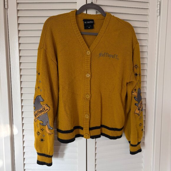 Hot Topic Harry Potter Hufflepuff Skimmer Cardigan yellow black small medium - Picture 2 of 10